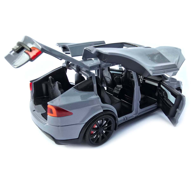 Машинка метал Tesla model X електрокар сіра Тесла 1:24 відкр двері баг капот звук світло 17,5*7,5*5,5см (EL 97188)