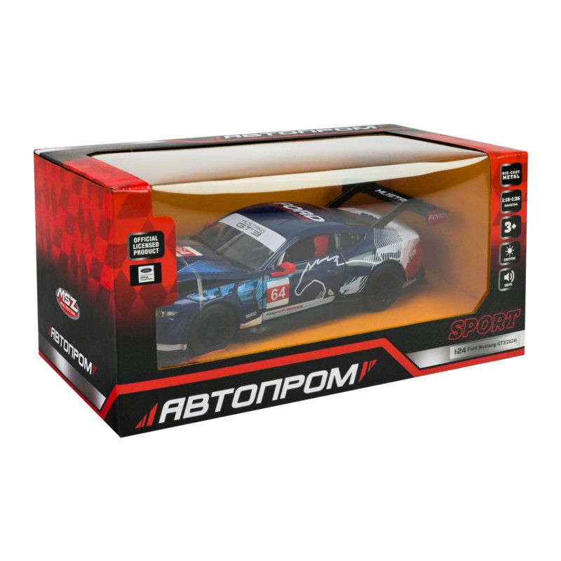Машинка металева Ford Mustang GT3 синя 1:24 відкриваються двері капот 20,5*8,5*5 см (661293A(B))
