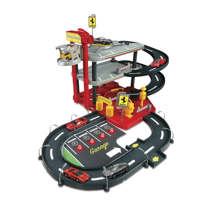 Игровой набор гараж Ferrari 3 Уровня  Bburago (1:43), паркинг, 2 машинки ферари, 85х69х43 см (18-31204)