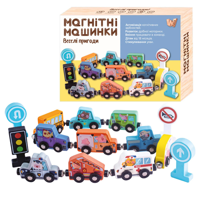 Гра Магнітні машинки WToys дерев’яні в кор 21*14,5*5см (49325)