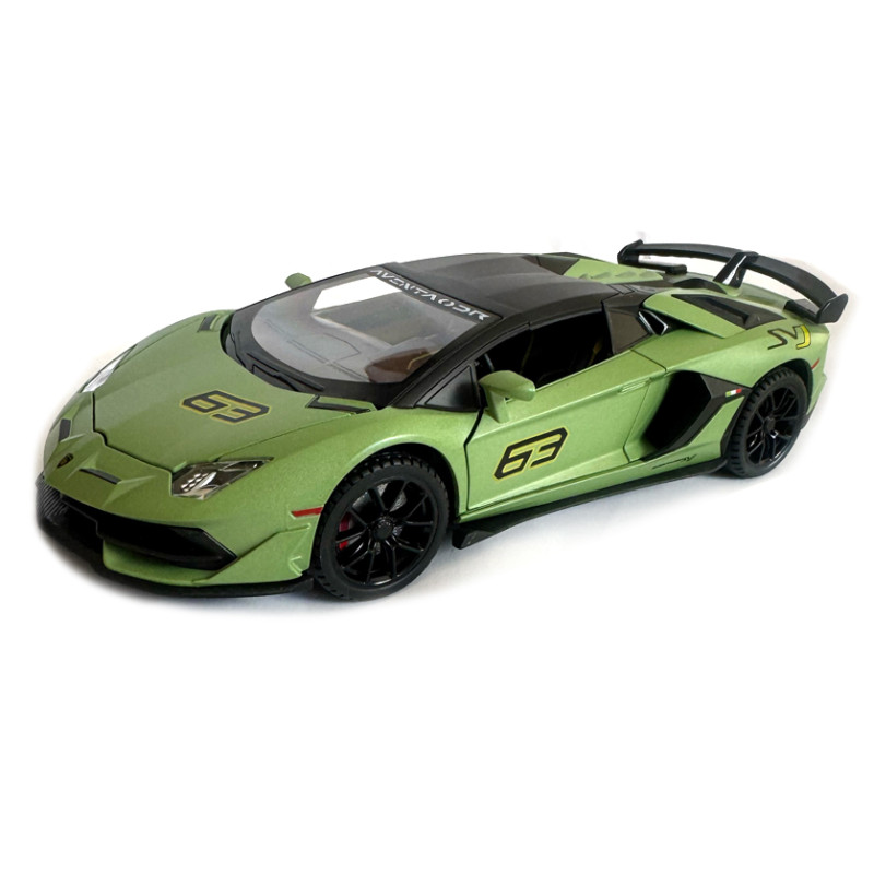 Машинка металева Lamborghini Aventador SVJ63 ламборгіні 1:24 зелений звук світло відкр двері баг капот 21*6*9см (13115)