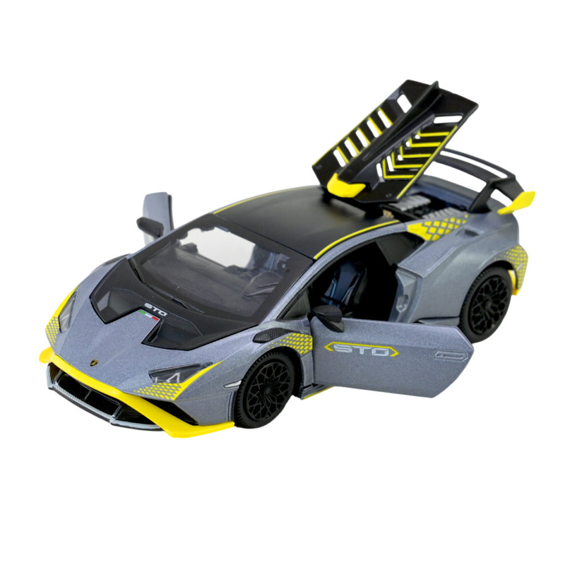Машинка метал Lamborghini STO Ламборджині сіра 1:32 світло звук відкр двері 14*6*3,7 см (68716G)