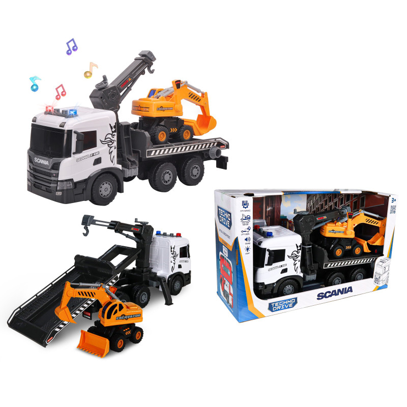 Автокран Scania Scania с экскаватором, Super Big Truck, TechnoDrive, свет, звук 52х19х26см (5004KS)