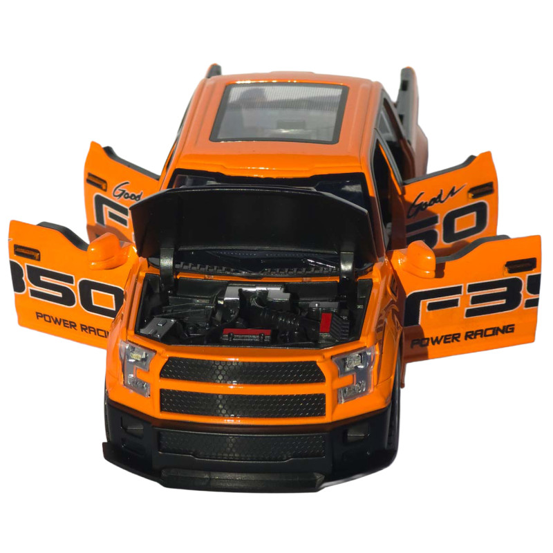 Машинка метал Ford F-150 Raptor помаранчева 1:22 світло звук інерція відч двері капот багажник (TX33912)