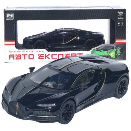 Машинка метал Bugatti Chiron АвтоЕксперт 1:24 чорна звук світло інерція 20,5*10*5,5 см (G6601-52)