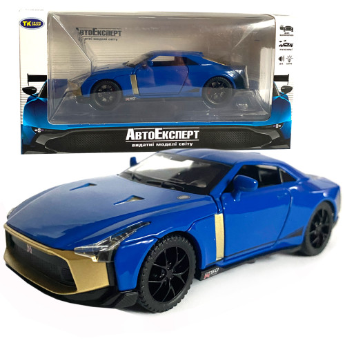 Іграшкова машинка металева Nissan GT-R 50, нісаан, синій, звук, світло, інерція, откр двері, багажник, капот, Автоексперт, 1:32, 14,5*7*6см (ТК-17799) 