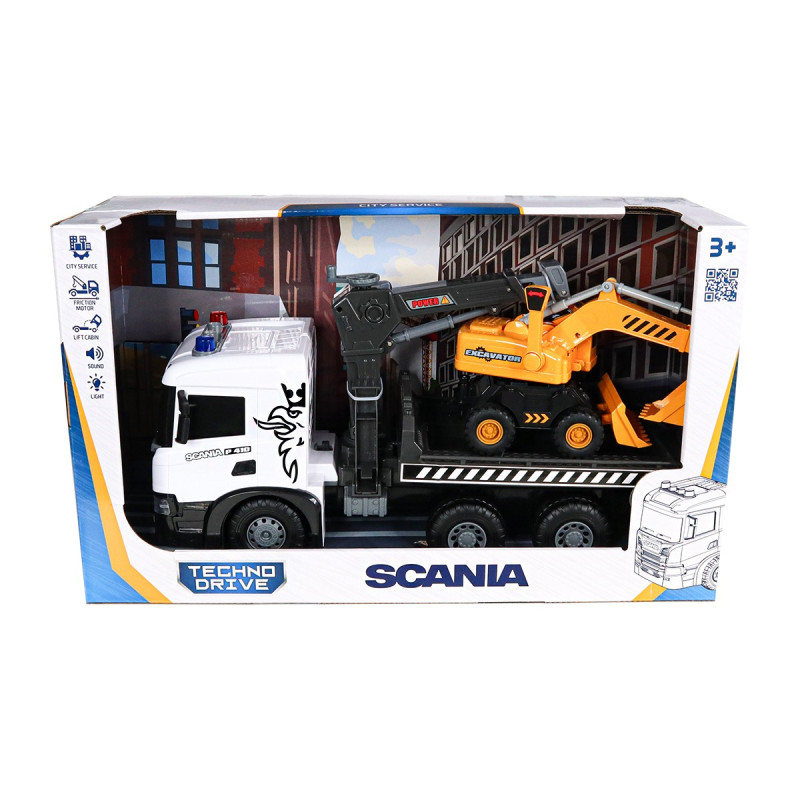 Автокран Scania Scania с экскаватором, Super Big Truck, TechnoDrive, свет, звук 52х19х26см (5004KS)