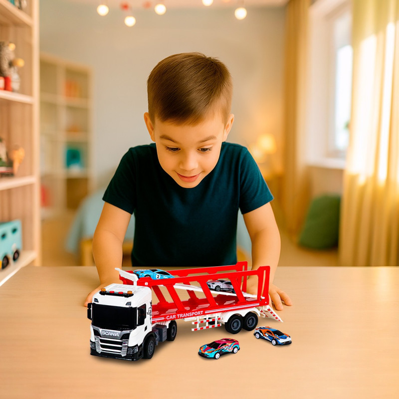 Автоперевізник Scania (4 машинки, світло, звук), Large Truck, TechnoDrive,  42х13х15 см (6414KS)