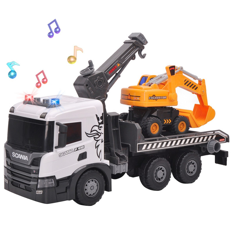 Автокран Scania Scania с экскаватором, Super Big Truck, TechnoDrive, свет, звук 52х19х26см (5004KS)