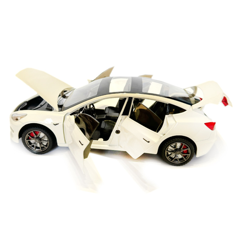 Машинка металева Tesla Model 3 Тесла біла 1:24 звук світло інерція відкр двері багажник капот гумові колеса 20,5*8*7см (GT-9820)