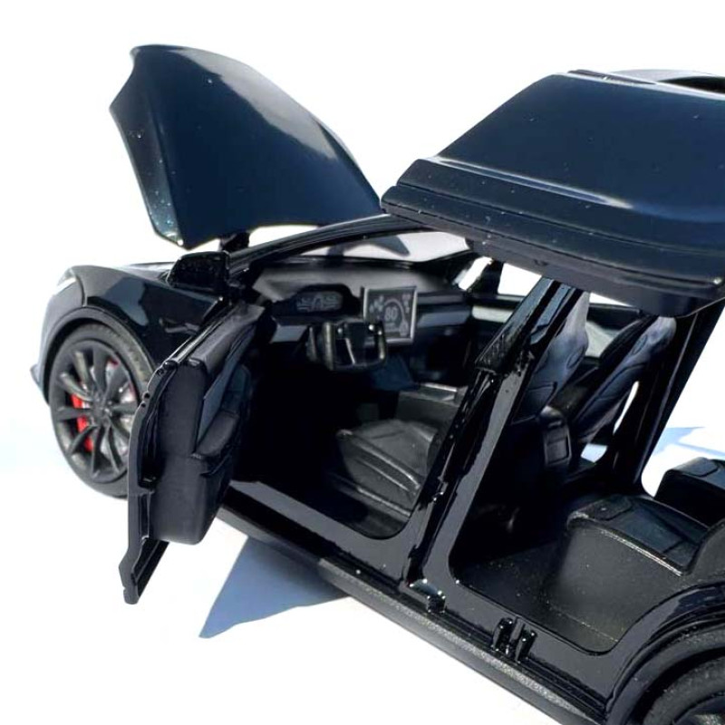 Машинка метал Tesla model X електрокар чорна Тесла 1:24 відкр двері баг капот звук світло 17,5*7,5*5,5см (EL 97188)