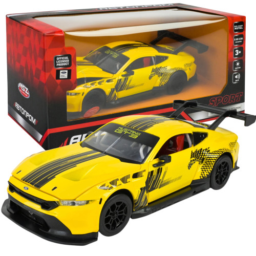 Машинка металева Ford Mustang GT3 жовта 1:24 відкриваються двері капот 20,5*8,5*5 см (661293A)