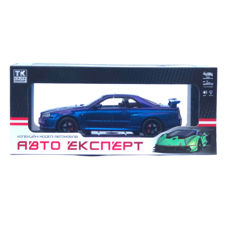 Машинка метал Nissan Skyline GT-R АвтоЕксперт перламутр 1:24 звук світло відкр двері капот багажник (1990-21)