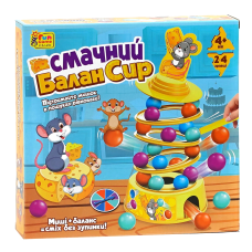 Детская настольная игра Вкусный БаланСыр 4FUN Game Club, 36 шариков, основа, 4 кольца, палочки, наклейки, фигурка мышонка, в кор 26,5*26,5*5,5 (37297)