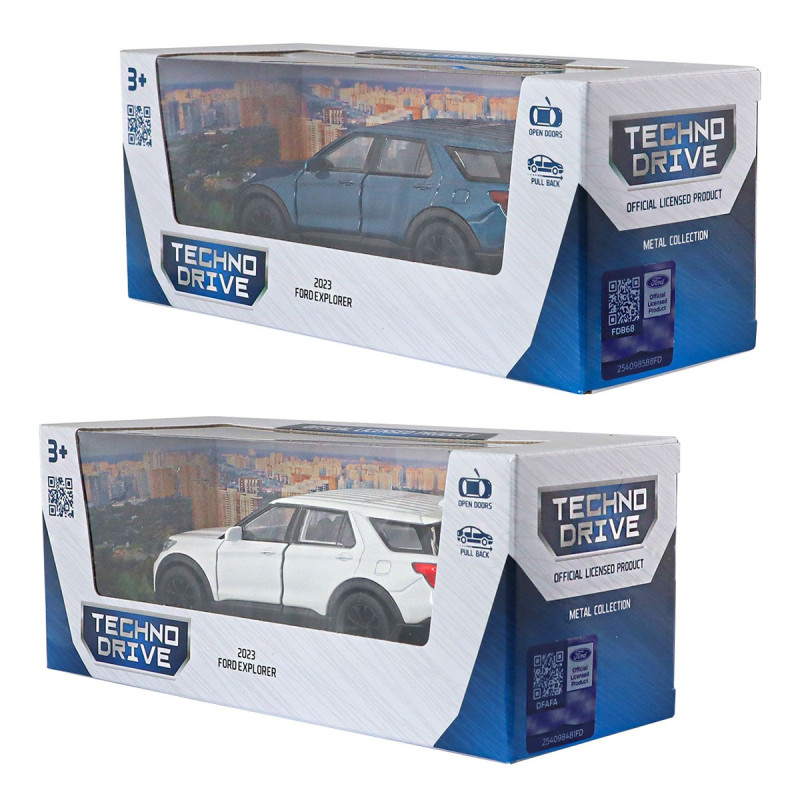 Машинка металл Ford Explorer 2023 Форд голубой металлик 1:43 открывающиеся двери 5*12*4см (250392W)