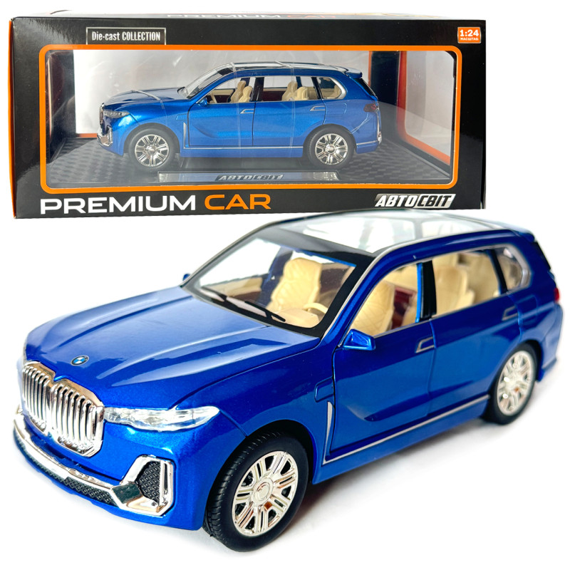 Машинка металева BMW X7 БМВ синя 1:24 світло звук відкриваються двері баг капот резинові колеса 19*7,5*8см (AP-1843)