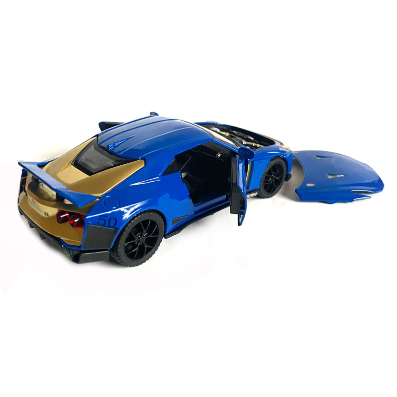 Іграшкова машинка металева Nissan GT-R 50, нісаан, синій, звук, світло, інерція, откр двері, багажник, капот, Автоексперт, 1:32, 14,5*7*6см (ТК-17799)