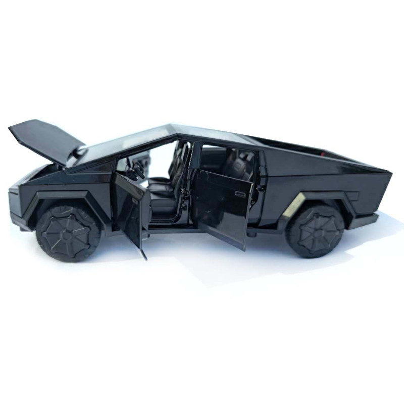 Машинка металева Tesla Cybertruck з мотоциклом чорна Тесла Кібертрак 1:24 відкр двері багажник капот інерція звук світло 17,5*6,5*6,5 см (EL 86545)