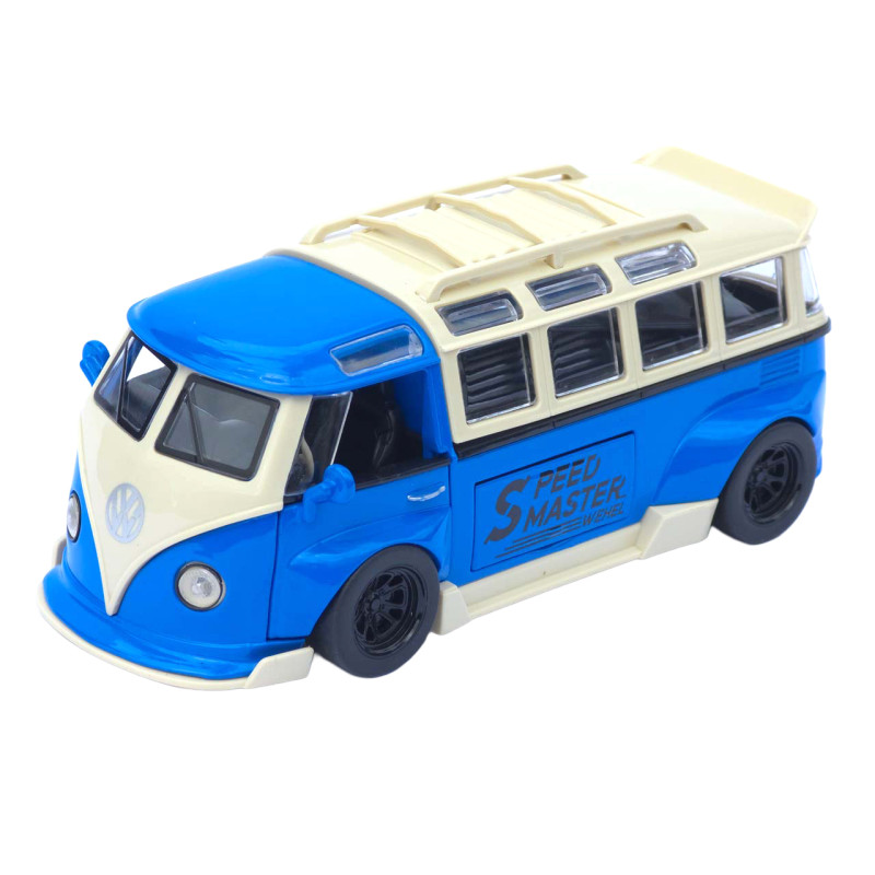 Машинка металл Volkswagen Type 2 (T1) синяя 1:32 свет звук инерция откр двери 2 доски (TK-19102)