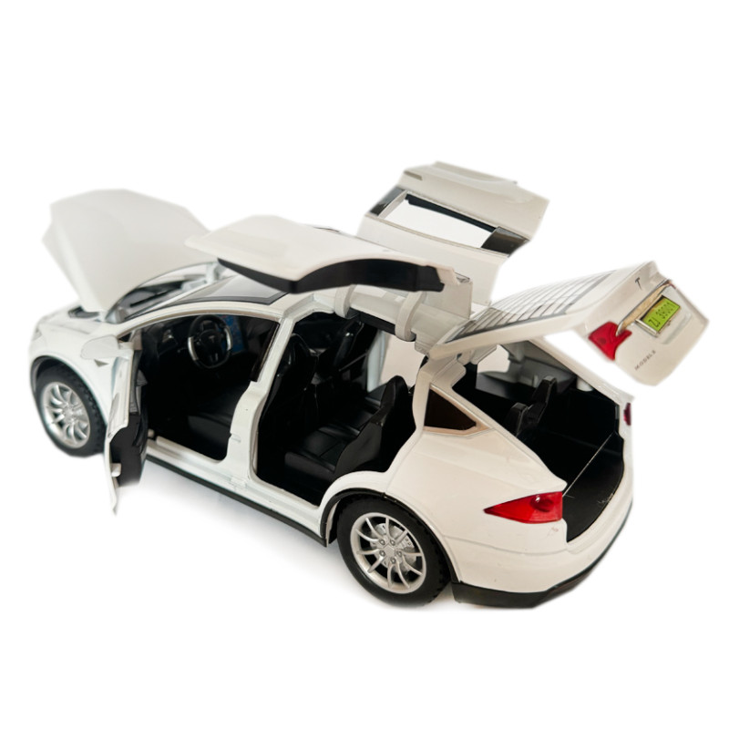 Машинка металева Tesla Model x 90D Тесла біла 1:24 світло звук відкриваються двері баг капот резинові колеса 21*7*10 см (AP-2048)