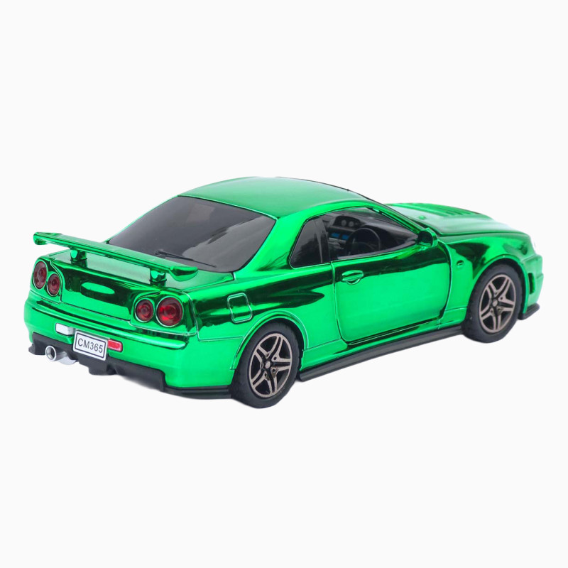 Машинка метал Nissan Skyline GT-R (R34) АвтоЕксперт зелена хром 1:32 звук світло інерція (ТК-9360)