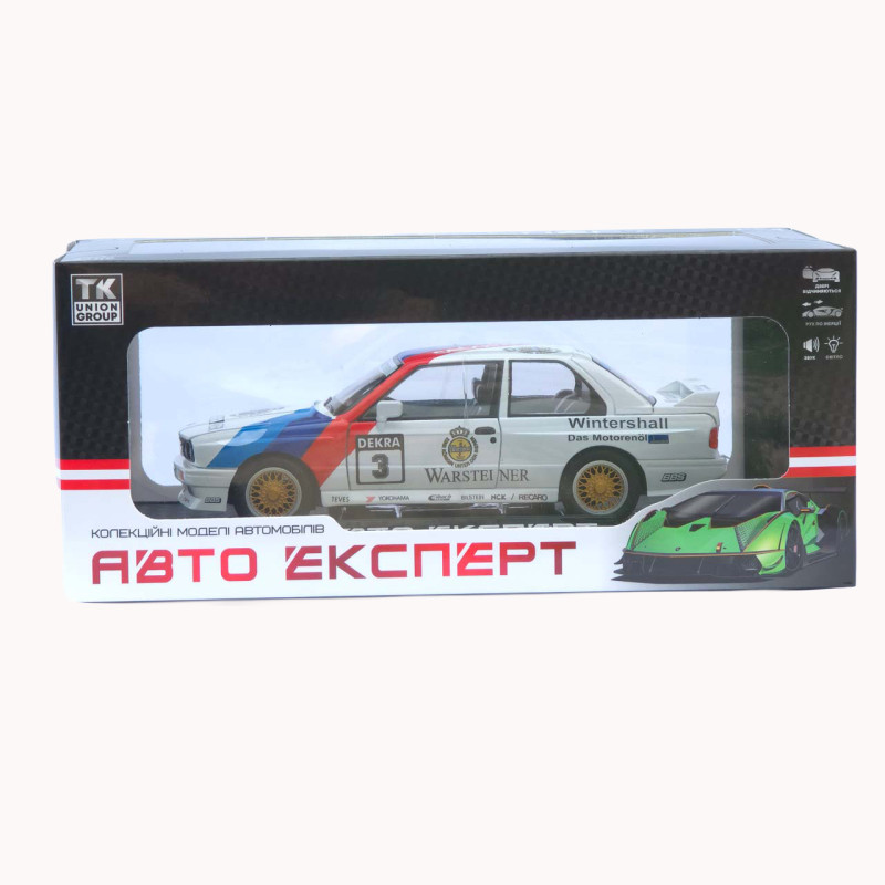 Машинка метал BMW M3 (E30) АвтоЕксперт біла 1:24 світло звук відкр двері капот багажник (1558-25)