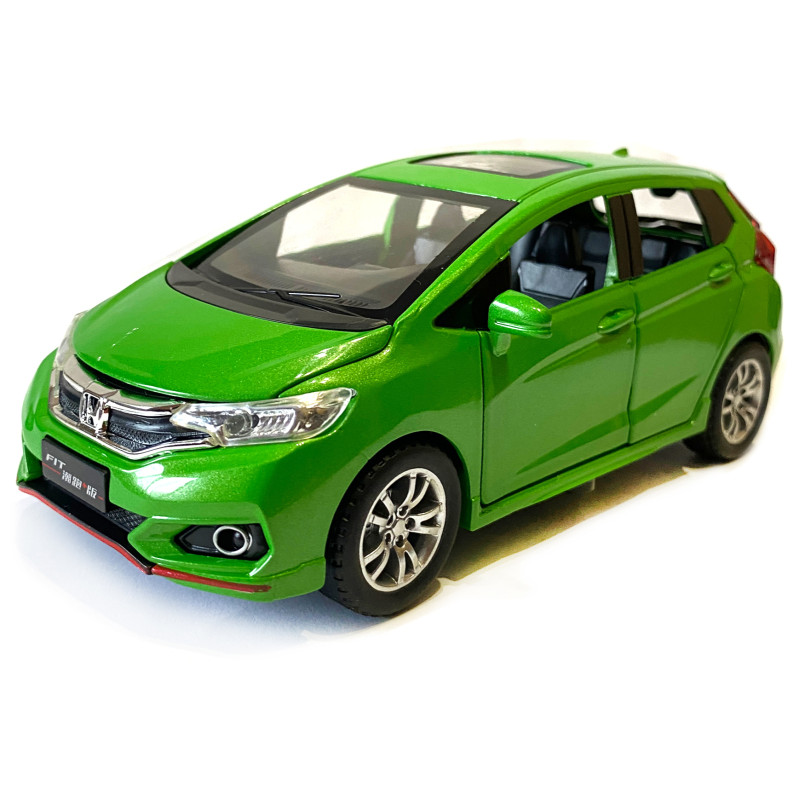 Машинка металева дитяча Honda Fit, зелена, металева, 1:32, звук, світло, інерція, відкриваються двері, багажник, капот, 15*5*6см (GT - 04600)