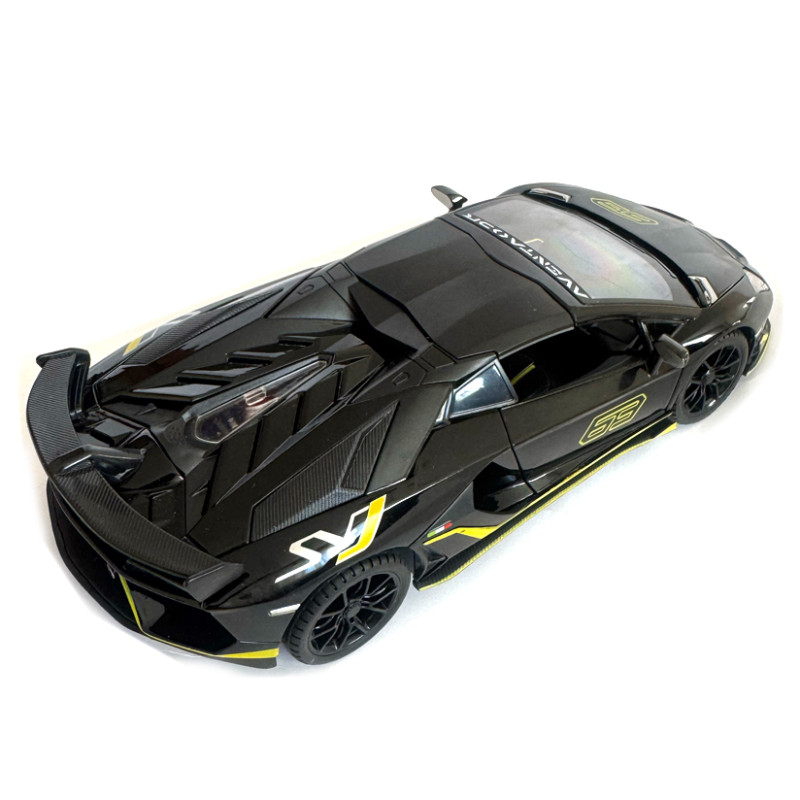 Машинка металева Lamborghini Aventador SVJ63 ламборгіні 1:24 чорна звук світло відкр двері баг капот 21*6*9см (13115)