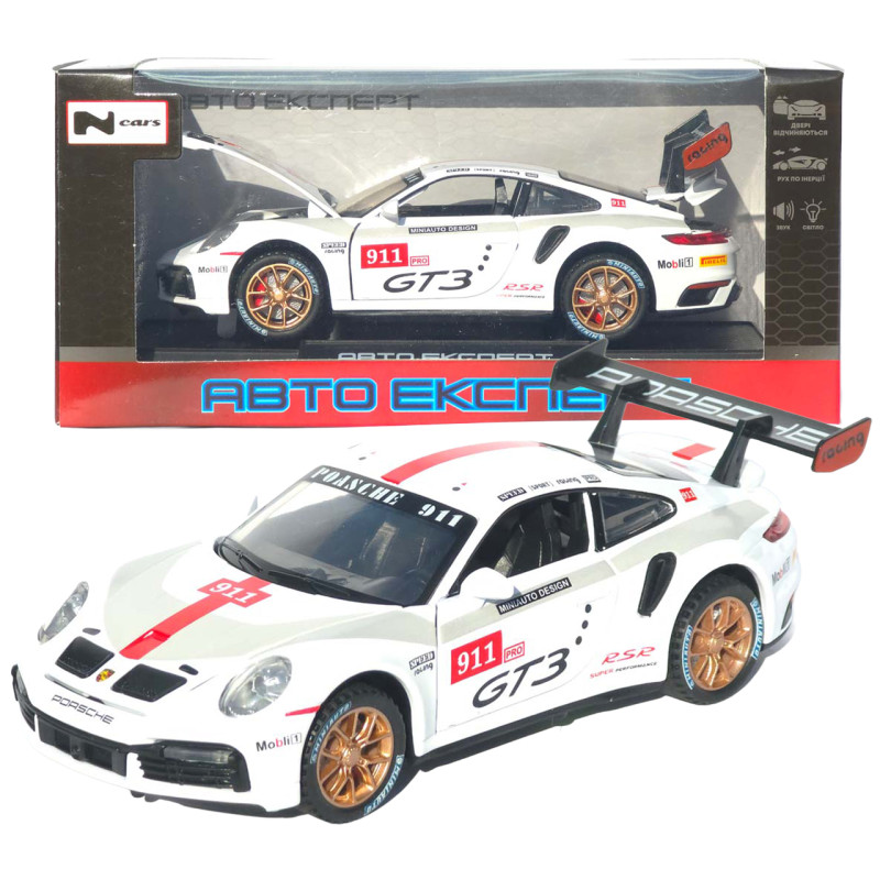 Машинка метал Porsche 911 GT3 RS АвтоЕксперт біла звук світло інерція 16*6*4 см (LF-25106)
