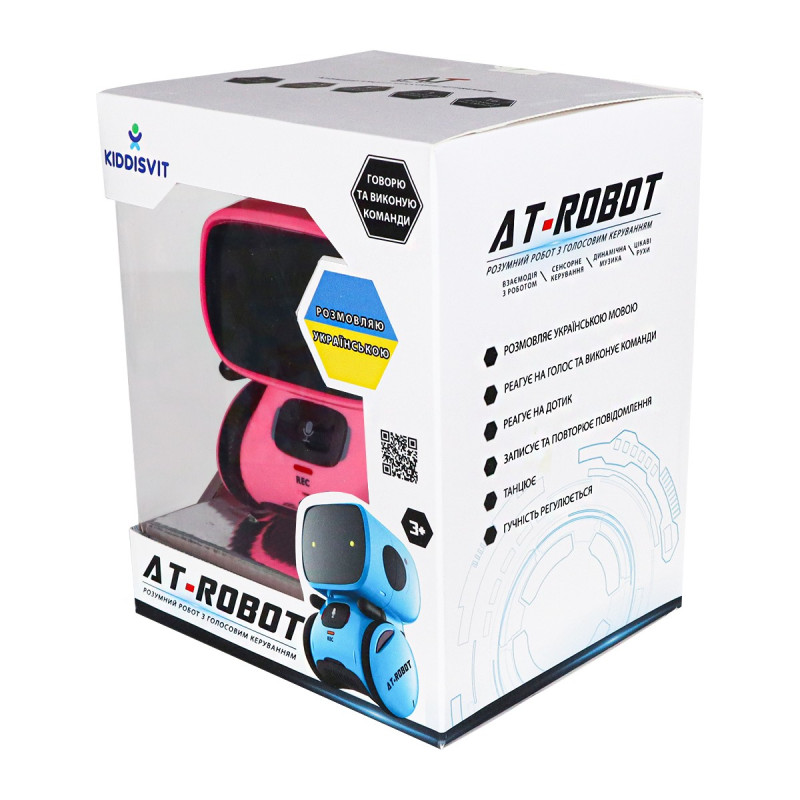 Интерактивный  робот з голосовым управлением  Kiddisvit– AT-Rоbot, розовый, укр., 10x10x13 см, AT001-04-UKR
