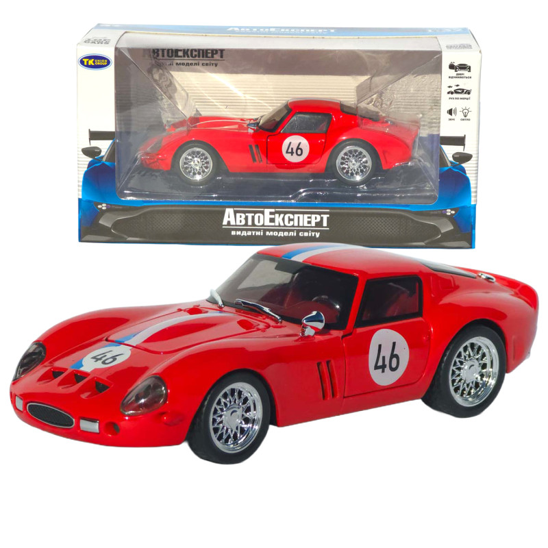Машинка метал Ferrari 250 GTO червона 1:32 світло звук інерція відч двері капот багажник (TK-42580)
