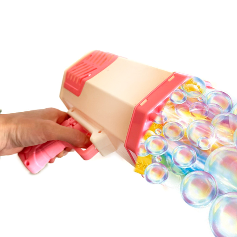 Пістолет з мильними бульбашками рожевий WToys 69 отворів підсвічування авт принцип 2 пляшечки з розчином 3.7V акум  21,5*12,5*22см (57737)