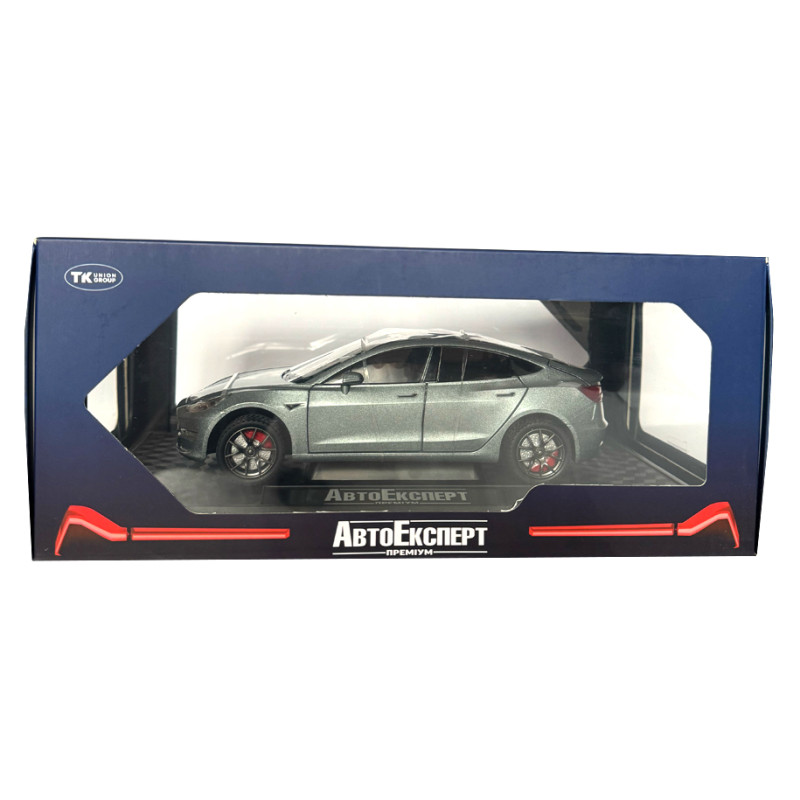 Машинка металева Tesla Model 3 Тесла сіра 1:24 звук світло інерція відкр двері багажник капот гумові колеса 20,5*8*7см (GT-9820)