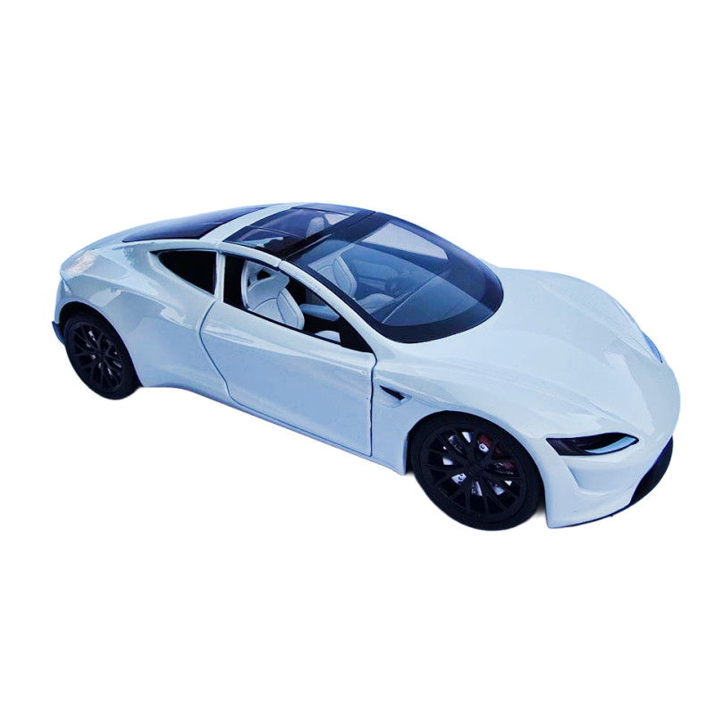 Машинка матал Tesla Roadster Тесла біла електро зарядка 1:24 звук світло 17*6,5*4,5см (RS-03612)