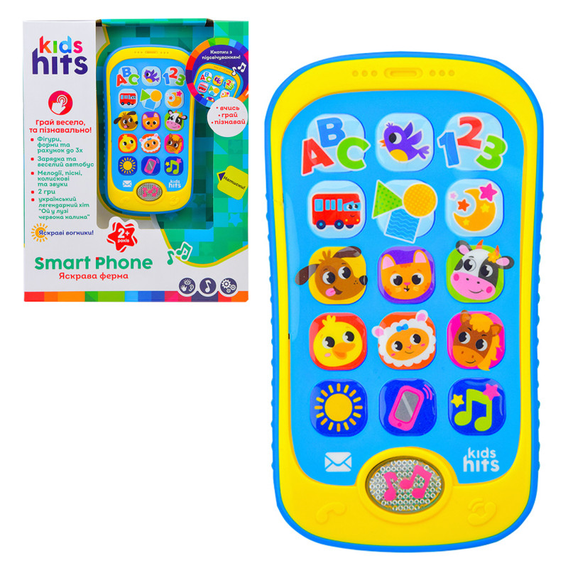 Дитячий розвиваючий телефон Перші знання Kids Hits Smart Phone, Яскрава ферма укр., KH03/003
