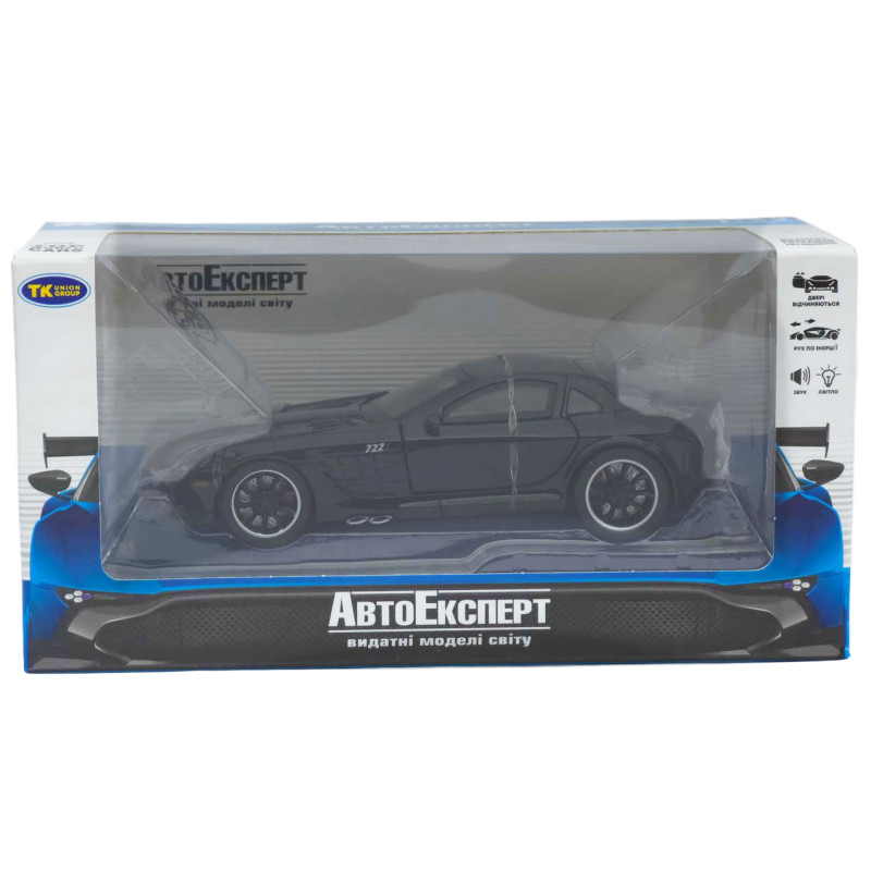 Машинка металл Mercedes-Benz SLR McLaren черная 1:32 свет звук открыв двери капот багаж (TK-31160)