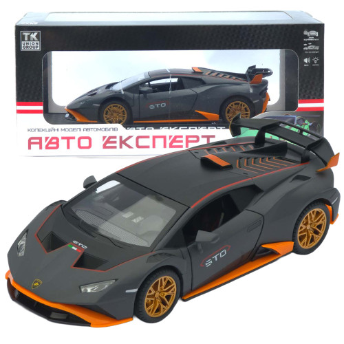 Машинка метал Lamborghini Huracan STO чорна 1:24 звук світло відчин двері капот багажник (2511-98)