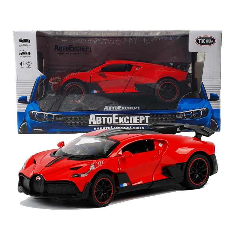 Іграшкова машинка металева Bugatti Divo, Бугатті, червоная, звук, світло, інерція, відкр двері, Автоексперт, 1:32,15*7*5см (32510)