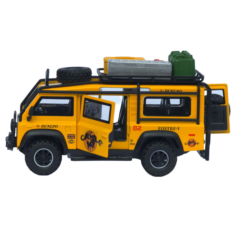 Машинка метал Land Rover Defender 110 жовтий 1:32 світло звук інерція відч двері багажник (TK-11779)