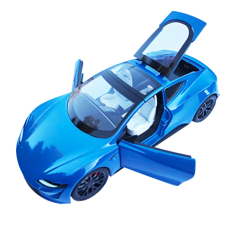 Машинка матал Tesla Roadster Тесла синя електро зарядка 1:24 звук світло 17*6,5*4,5см (RS-03612)