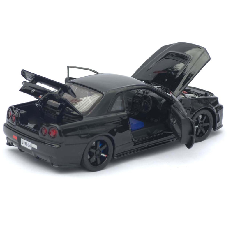 Машинка металл Nissan Skyline GT-R черная 1:32 свет звук инерция открыв двери капот багаж (TK-13306)
