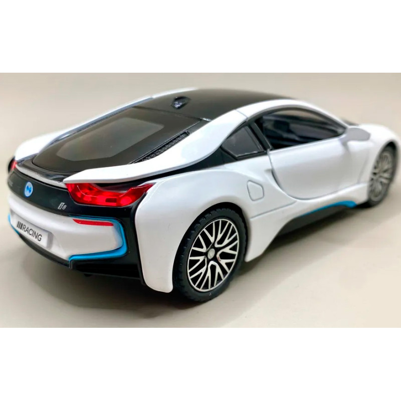 Іграшкова машинка металева BMW i8 купе, БМВ, біла, звук, світло, інерція, откр двері, багажник, капот, Автоексперт, 1:32, 16,5*6,5*4,0 см (11787)