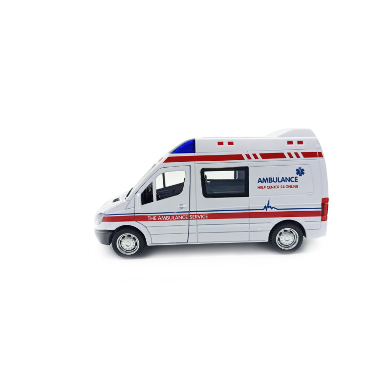 Машинка металева дитяча Mercedes-Benz Sprinter Швидка допомога, біла, відкриваються двері, інерція, 15*8*6 см (CLM - 61 K)