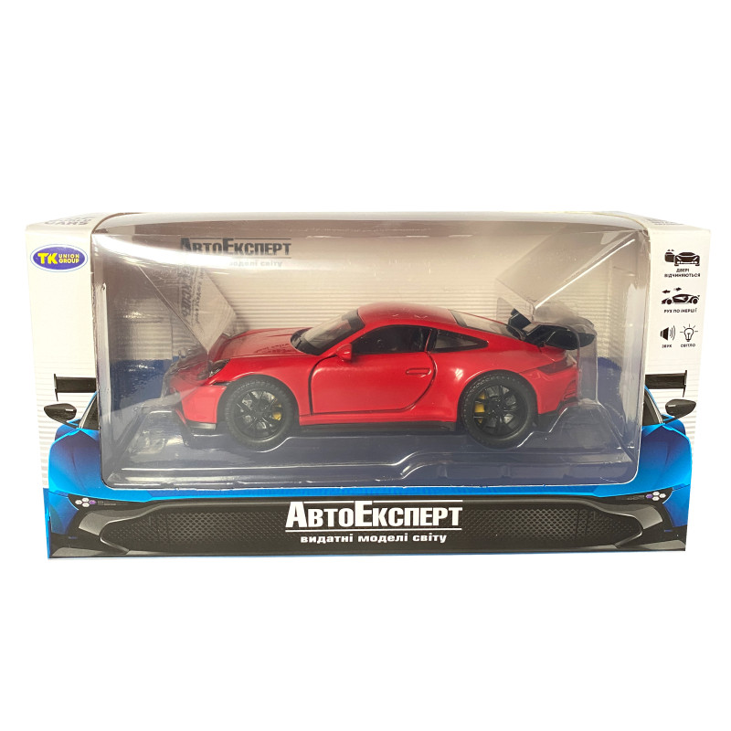 Іграшкова машинка металева Porsche 911 GT3, порше, червоний, звук, світло, інерція, откр двері, капот, Автоексперт, 1:32,15*7*4,5см (ТК-17610)