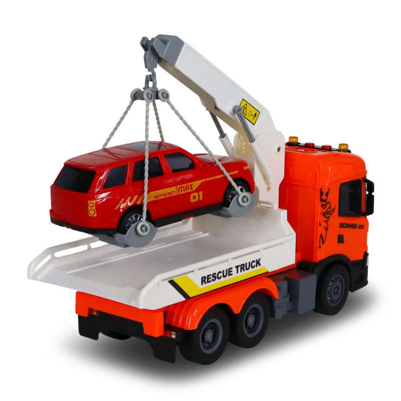 Евакуатор Scania з машинкою (світло, звук), Big Truck, TechnoDrive, 25х10х15см (6408KS)