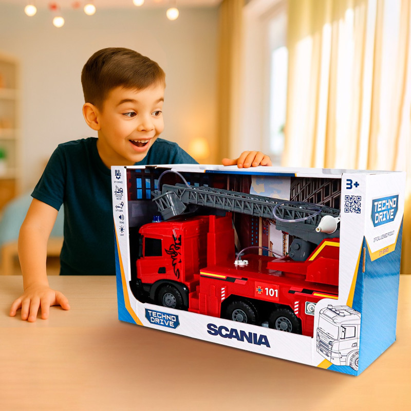 Пожарная машина Scania (свет, звук, функ. воды), Super Big Truck, TechnoDrive, 52х19х27см (5005KS)