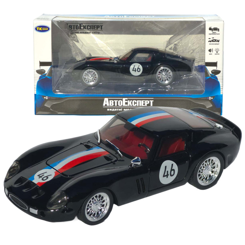 Машинка металл Ferrari 250 GTO черная 1:32 свет звук инерция откр дверь капот багажник (TK-42580)