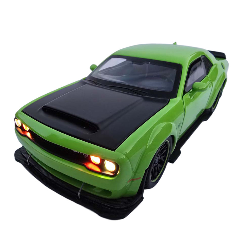 Машинка металева Dodge Challenger SRT Hellcat Додж 1:32 зелений світло звук 16*7*4,5см (23622)