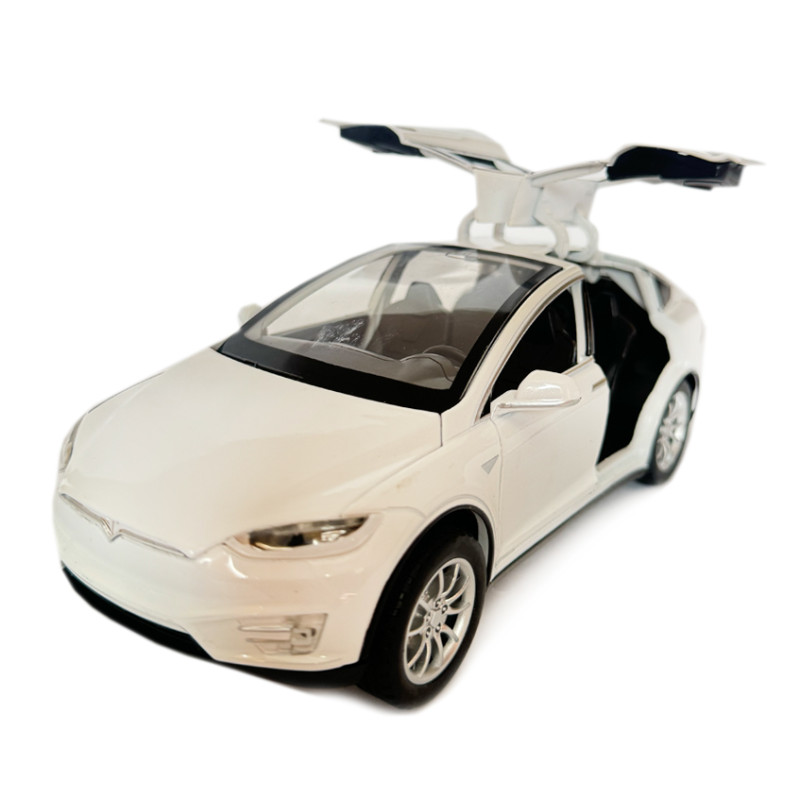 Машинка металева Tesla Model x 90D Тесла біла 1:24 світло звук відкриваються двері баг капот резинові колеса 21*7*10 см (AP-2048)