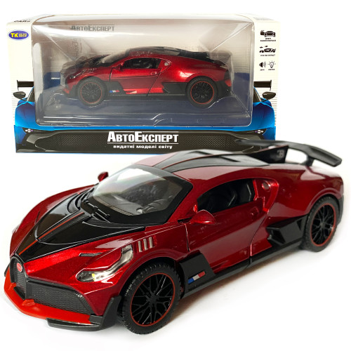 Іграшкова машинка металева Bugatti Divo, Бугатті, червона, звук, світло, інерція, відкр двері, Автоексперт, 1:32,15*7*5см (ТК-10063) 